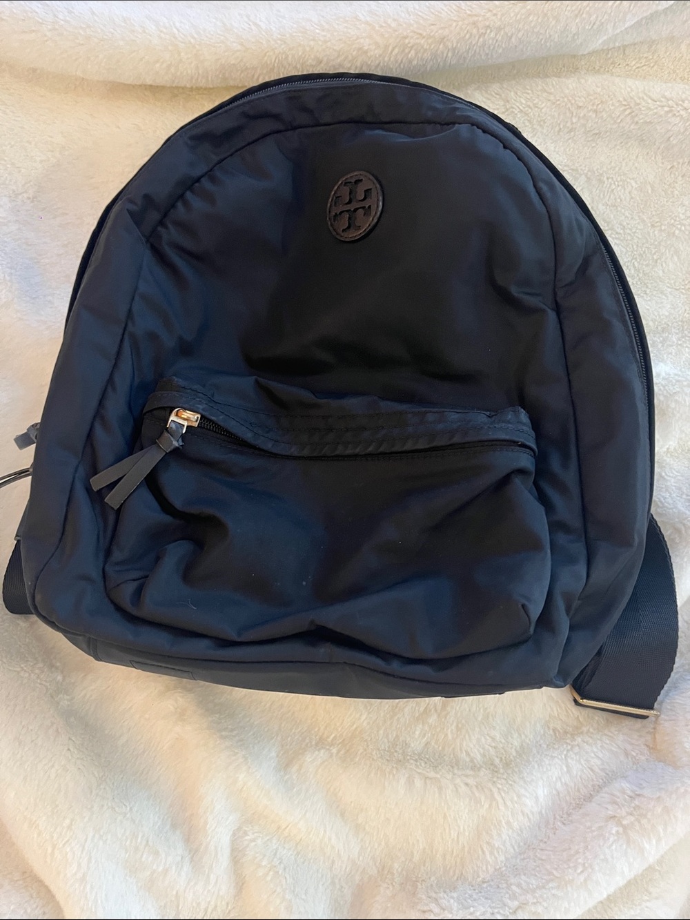 Tory Burch Black Lightweight Nylon Backpack with Logo Patch